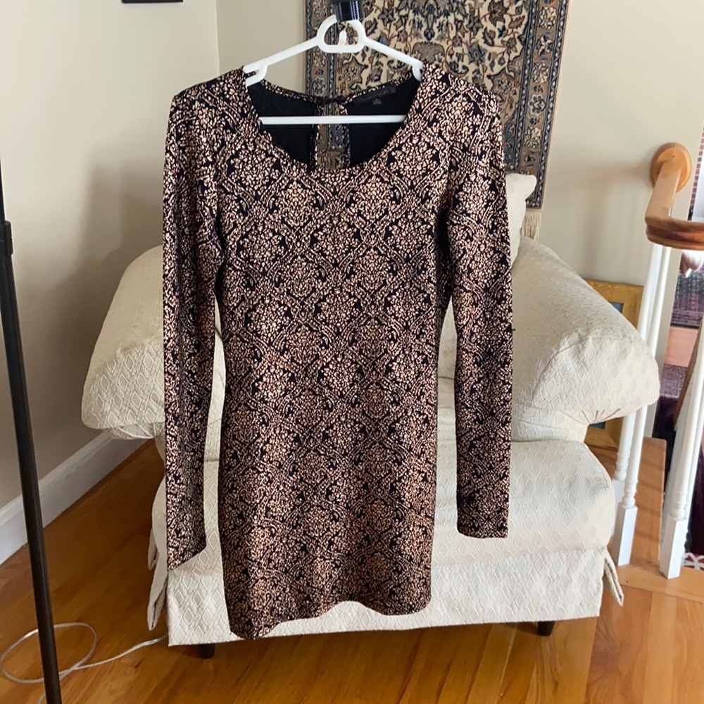 Urban outfitters gold bodycon long sleeved dress